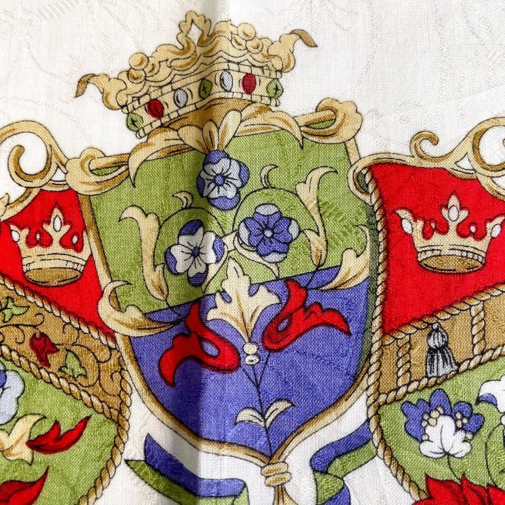 CELINE Paris Vintage Cotton Scarf Heraldic Crest Tassel Equestrian 20” Square - Picture 12 of 14